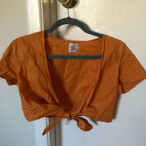 Mustard front tie crop top